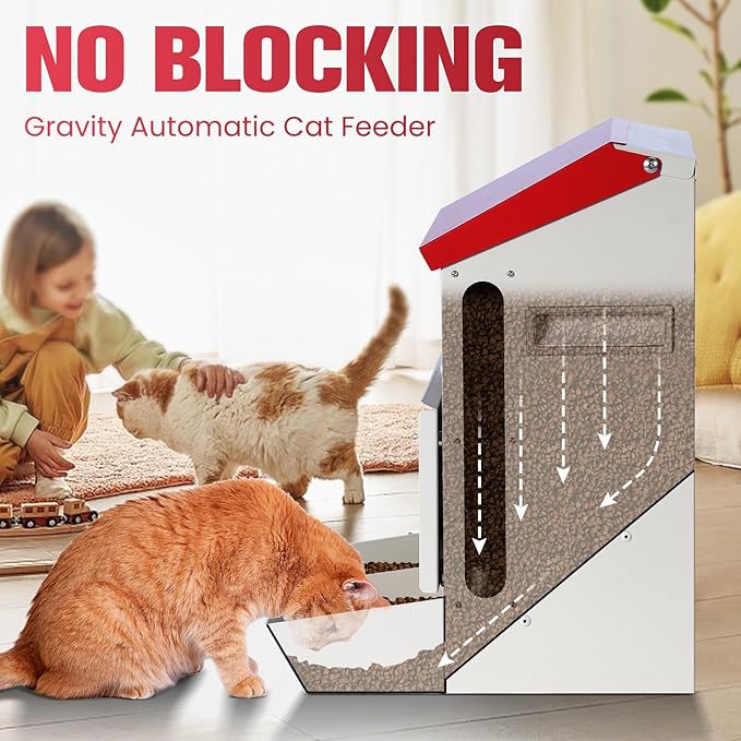 Automatic Cat Feeder 2 Cats,12L Automatic Pet Feeders Large Capacity Outdoor Galvanized Steel Multiple Cats Feeder Gravity Dog Dry Food Dispenser with Lid