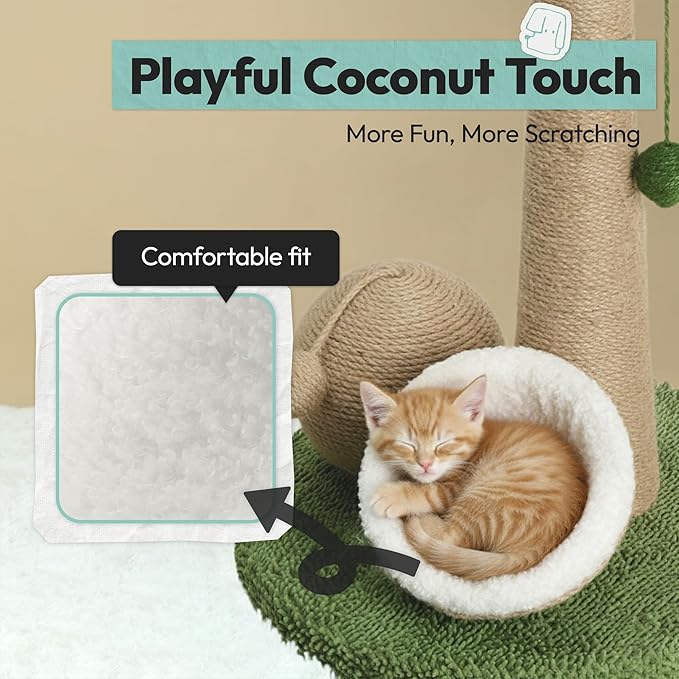 Cat Scratching Post 33 Inch Palm Tree with Hanging Balls and Double Coconut Toys, Cat Scratcher for Indoor Kittens, Extra Stable Base, Paw-Friendly Jute Material M