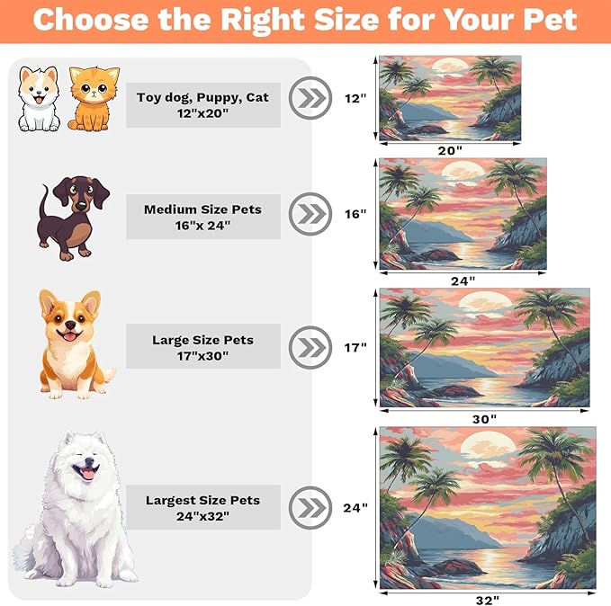 Sea Palm Tree Dog Food Mat for Floors Absorbent, Quick Dry Water Dispenser Mat for Food, Water, Pet Supplies 16" x 24", Beach
