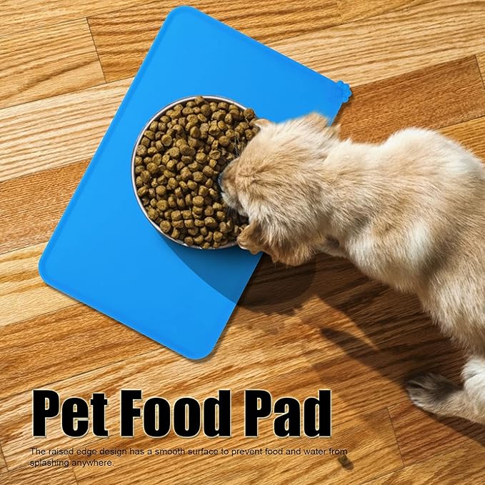 Silicone Non Slip Pet Feeding Bowl Mat for Dogs, Leakproof Dog Placemat for Food and Water, 11.8x18.9in Pet Supplies (Blue)