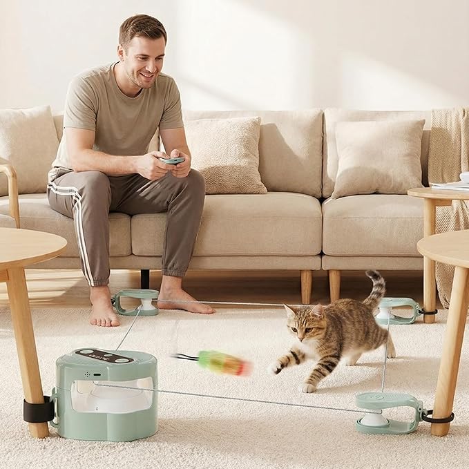 Interactive Cat Toys for Indoor Cats,Remote Control & Automatic Cat Treadmill for Indoor Cats with Sound & LED, Cat Teaser Wand & Exercise Chase Toys.