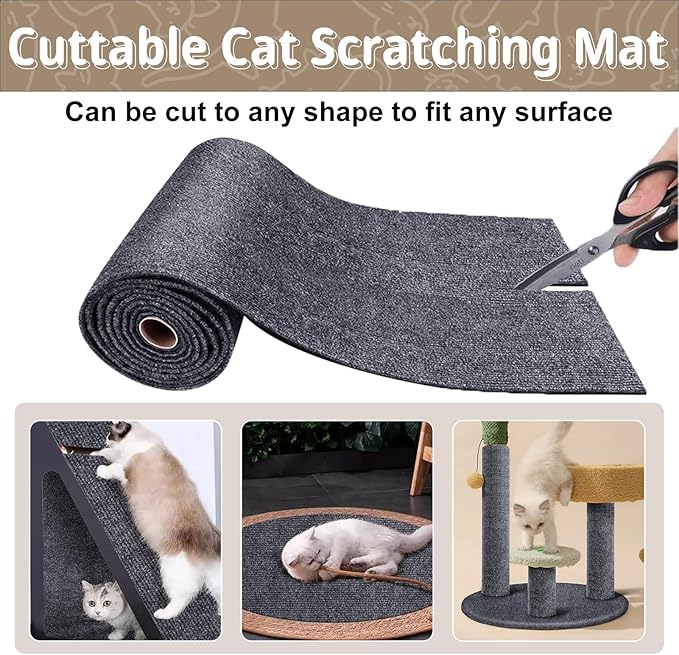 Climbing Cat Scratcher Mat Cat Scratch Furniture Protector 78.7’’x15.8’’Self Adhesive Carpet Mat Pad Trimmable Cat Scratching for DIY Cat Tree Shelf Couch Corner Wall