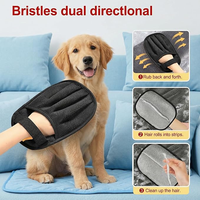 Pet Hair Removal Gloves for Cats and Dogs,Large Five-Finger Static Pet Hair Gloves, Washable, Reusable Pet Hair Remover Tool for Laundry, Sofas, Carpets, Car Seats，Home Use，Pet Supplies