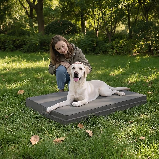 Vonabem Extra Large Dog Bed Waterproof Outdoor, Washable XL Pet beds 44 inch, Leather Anti-Slip Kennel Pads with Removable Cover Reversible, 44"x32" Grey