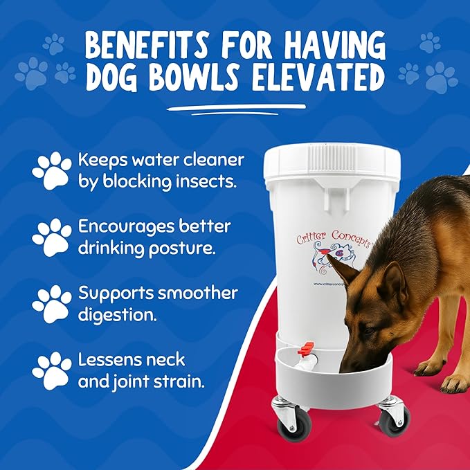 Gravity Water Bowls for Dogs: 6.5 Gallons! Pet Gravity Water Dispenser. Quiet, BPA Free, No Rust, Made in USA. Ideal for Daycares and Multi Pet Busy Parents. Automatic Fountain for Cats
