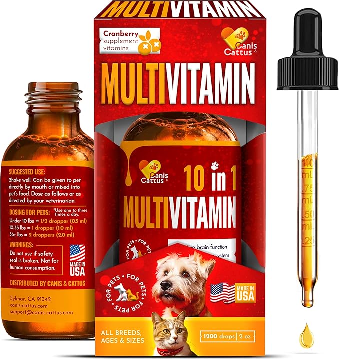 Cat Vitamins for Indoor Cats for Breathing & Digestion | Liquid Multivitamin for Dogs as Bladder Control Supplements | Dog Vitamins to Support Joints, Eyes, Skin & Coat | 2 Oz