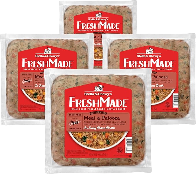 Stella & Chewy's FreshMade Frozen Fresh Grain-Free Meat-a-Palooza Dog Food, 16-oz pouch (Pack of 4)
