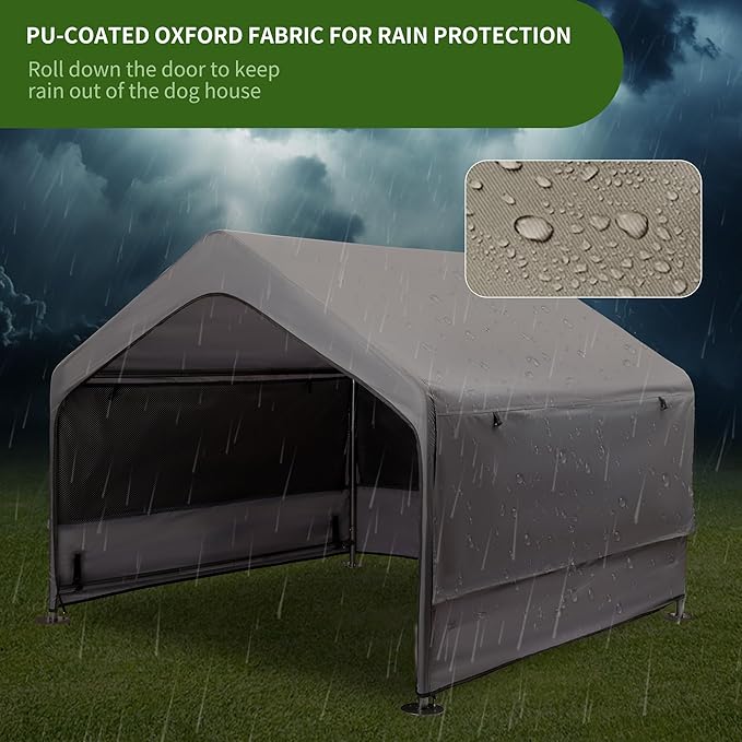Summertrail Dog House Outside, Dog Tent Outdoor, Dog Shade Shelter Doghouse Canopy with Three-Sided Breathable Mesh Windows, Gray Sun Rain Cover for Pet Cat Livestock（Medium Size）