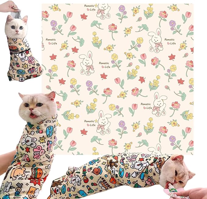Magic Wrap for Cats, Cat Wrap for Cutting Nails, Cat Grooming Wrap, Self-Adherent, Anti-Bite, Anti-Scratch, Anti-Escape Calming Wrap, Multifunctional Pet Tool (B, M(13.77*13.77in or within 9.9lbs))