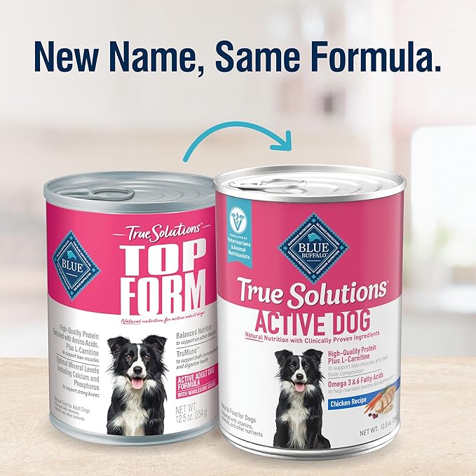 Blue Buffalo True Solutions Active Dog Wet Dog Food for Active Adult Dogs, Made with Natural Ingredients, Chicken, 12.5-oz. Cans (12 Count)