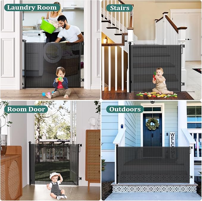 Retractable Baby Gates Extra Wide | 72" Wide x 38" Tall Dog Gates for Stairs | Indoor/Outdoor Use | Child Gates for Doorways, Deck, Porch, Hallways, Patio - Black