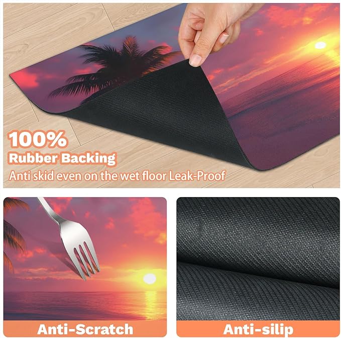 Hawaiian Sunset Dog Food Mat for Floors Absorbent, Quick Dry Water Dispenser Mat for Food, Water, Pet Supplies 24" x 32", Plam Tree