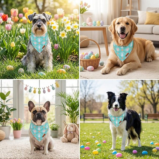 PTDECOR Easter Dog Bandana, Rabbit Egg Dog Scarf, Premium Durable Fabric, Blue Easter Bandanas for Small Dogs Pets (Small)