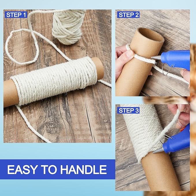 Sisal Rope for Cat Scratcher Set Gift 66 ft 4 mm Hemp Twine Rope for Cat Scratching Post Repairing Indoor DIY Craft Hemp Twine for Tree Tower Toy with Hot Glue Glue Sticks Storage Case Scissors Gloves