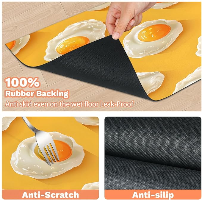 Fried Egg Dog Food Mat for Floors Absorbent Dog Bowl Mat for Food and Water Dispenser Quick Dry Cat Food Placemat Pet Supplies 17" x 30", Cute Eggs