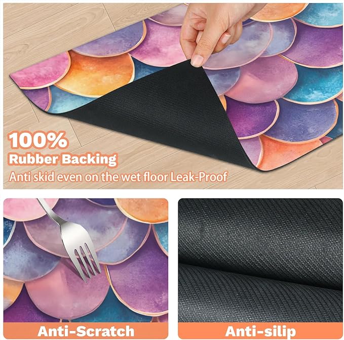 Mermaid Scale Dog Food Mat for Floors Absorbent Dog Bowl Mat for Food and Water Dispenser Quick Dry Cat Food Placemat Pet Supplies 24" x 32", Fish Scale