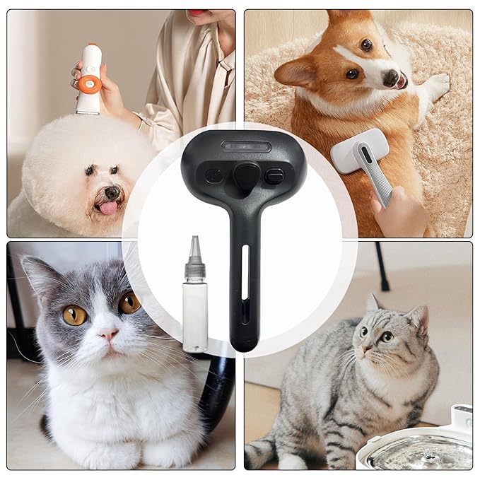 Pet Steam Brush - Ergonomic Deshedding Comb, Large Capacity Misting Hair Removal Steamer | Cat and Dog Grooming Tool with Self-Cleaning Feature, Massage Brush for Home, Shower, and Travel Use