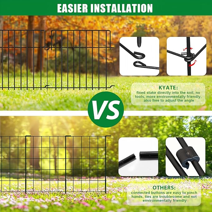 14Ft (L) x 20in (H) Garden Fence Animal Barrier Fencing 10 Pack Rustproof Metal Wire Yard Blocker Dog Fences Border 1.55" Spacing for Outdoor Flower Bed Landscape Fencing Decor Black