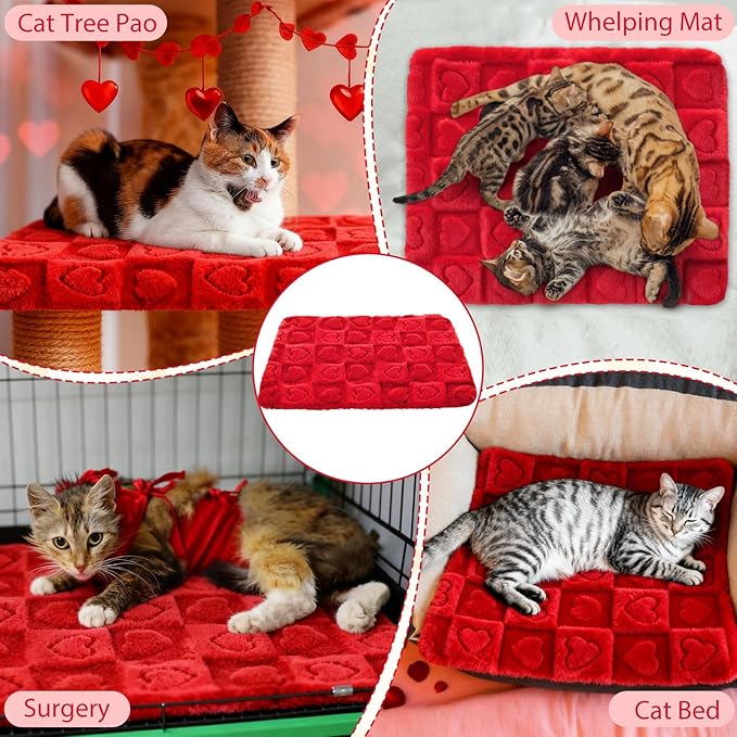 3 Pack Self Warming Cat Bed Mat Self Heating Dog Pad Reflects Body Warm Thermal Pet Pad Washable Non Slip Crate Kennel Bed Mat for Indoor Outdoor, 20 x 15 Inch(Red)