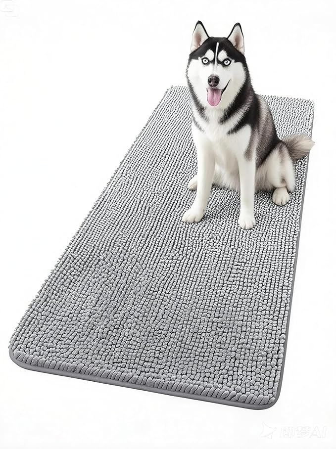 39" X 20" Washable Dog Door Mat, Ultra fine Fiber Pet Door Mat, Quick Drying Chenille Pet Door Mat, Machine Washable Indoor and Outdoor Rug (Grey, 39 X 20 in)