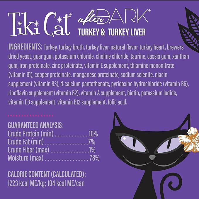 Tiki Cat After Dark Soft Pate, Turkey & Turkey Liver, High-Protein Ingredients, Wet Cat Food for Adult Cats, 3 oz. Can (12 Count) (Packaging May Vary)