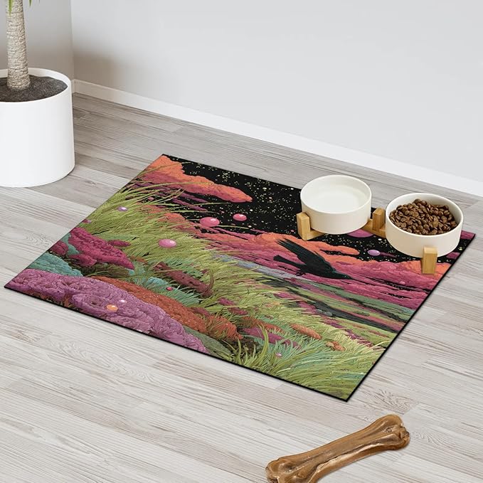 Cloud Dog Food Mat for Floors Absorbent, Quick Dry Water Dispenser Mat for Food, Water, Pet Supplies 12" x 20", Grass