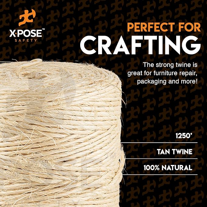 Sisal Twine - Thin Natural Fiber Rope on Spool - Rope for Cat Scratching Post, Cat Tree Replacement Parts, Pet Toy - Decorative Cordage, Pole Wrap (1, 1 Ply 1250 Ft.)