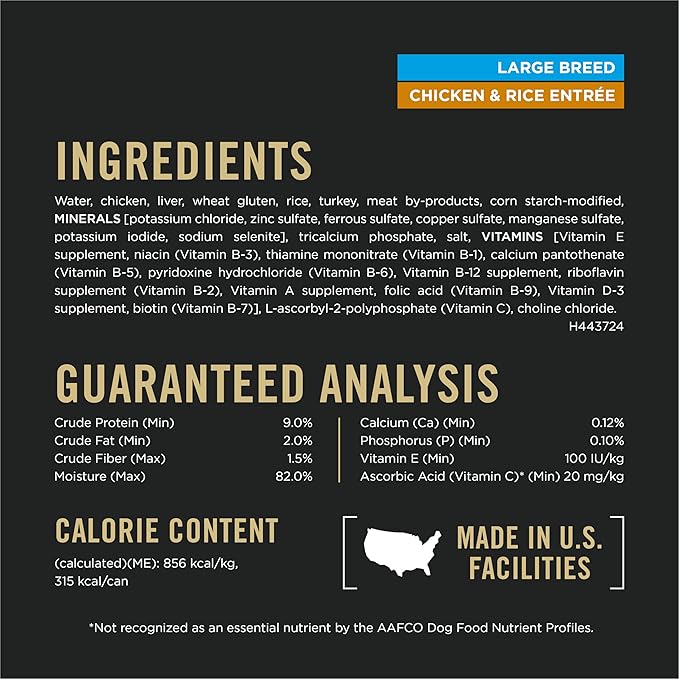 Purina Pro Plan Gravy Wet Dog Food for Large Dogs,Large Breed,Chicken and Rice Entrée - 13 oz. Cans,(Pack of 24)