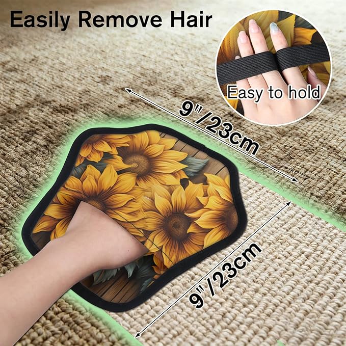 Reusable Pet Hair Removal Glove Sunflowers Blossoming Magic Brush for Cat & Dog Hair Remover for Car, Sofa, Bedding, Clothes - 9x9 Mitt Washable