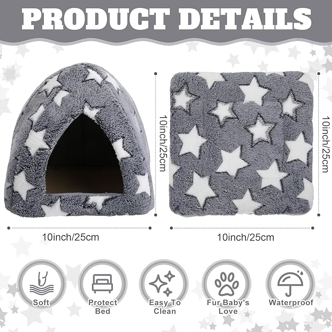 Guinea Pig Hideout Bed Self Warming Pet Mat Cozy Chinchilla Rabbit House Cave Accessories for Bunny Small Animal Hideout Bed with Star Pattern Hedgehog Ferret Soft Guinea Pig House