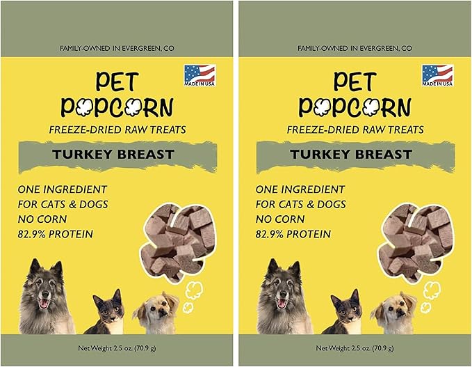 Freeze-Dried Raw Treats - Turkey Breast - 2.5oz Bag, Dog & Cat Snacks, Single Ingredient, Natural, Pet Food Topper, Protein‑Packed Meat (Pack of 2)