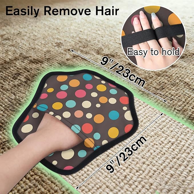 Reusable Pet Hair Removal Glove Round Dots Magic Brush for Cat & Dog Hair Remover for Car, Sofa, Bedding, Clothes - 9x9 Mitt Washable