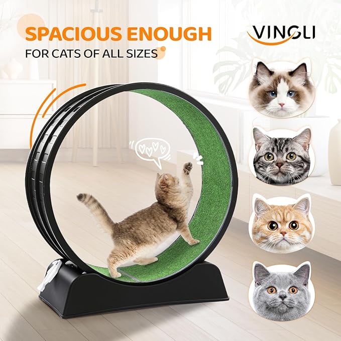 VINGLI Cat Exercise Wheel, 31" Cat Treadmill for Indoor Cats, Cat Running Wheel with Carpeted Runway for Weight Loss & Daily Exercise (Black)