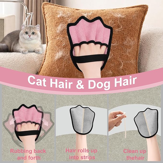 RCL Pet Hair Removal Glove, Upgraded Reusable Electrostatic Pet Hair Remover Mitt for Cats & Dogs, 5-Finger Design Grooming Glove for Sofa, Clothes, Carpet, Car Seat (1pc, Pink)