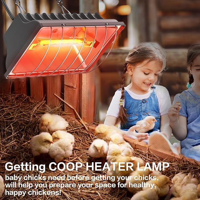 250W Chicken Coop Heater for Chicks Ducks Dog Kennel, Cat Bed, Reptiles, 2 Heating Mode Heat Lamp Warmer for Chicken Coop in Winter, Inside and Outdoor Pet Total 2 Heating Tube as Backup Lamp