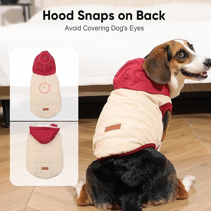 Fleece Lining Extra Warm Dog Hoodie in Winter for Small Dogs Jacket Puppy Coats with Hooded,Beige and Red M