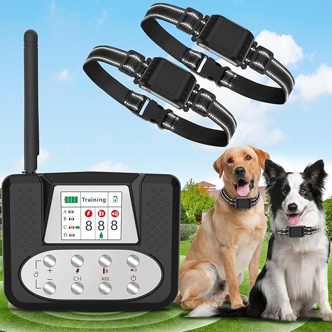 Wireless Dog Fence, Electric Fence for Dogs, Electric Dog Fence with LCD Screen, Adjustable Warning Strength, Range 50-999ft, Rechargeable Pet Containment System for Outdoor, Suitable for Most of Dog