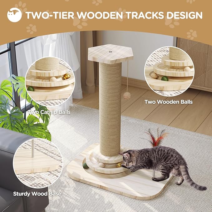 Cat Scratching Post, Small Scratching Post with Vertical Scratcher and Tracking Interactive Ball for Kittens