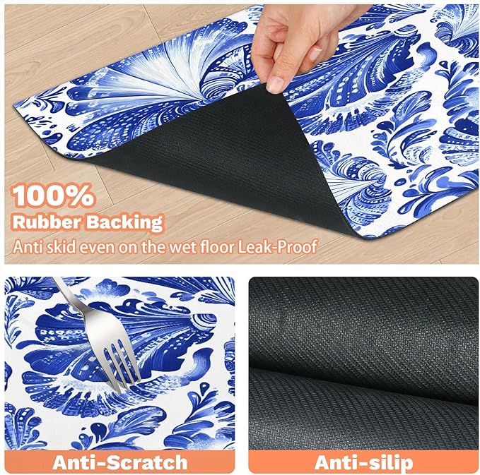 Tie Dye Dog Food Mat for Floors Absorbent Dog Bowl Mat for Food and Water Dispenser Quick Dry Cat Food Placemat Pet Supplies 17" x 30", Seashell Coastal