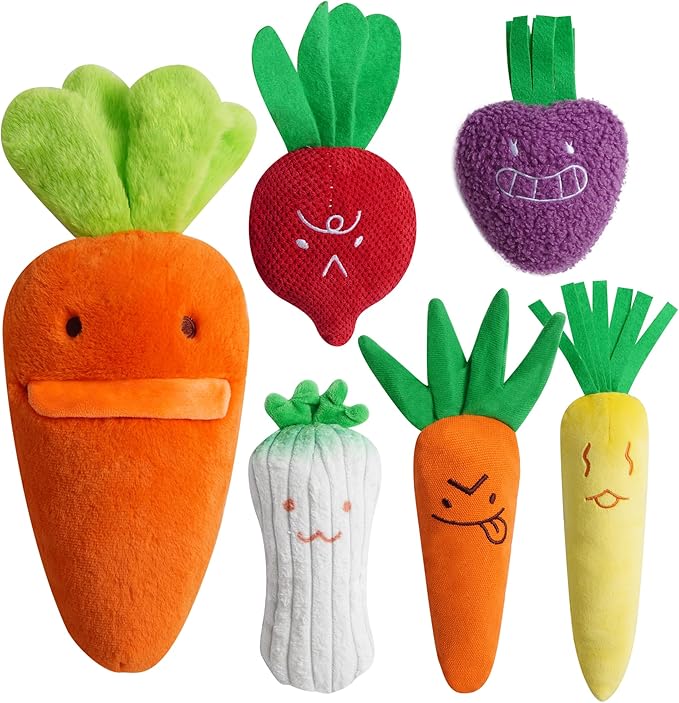 Nocciola Easter Plush Carrot Dog Toy Set – Spring Hide & Seek 5 Mini Carrots Inside a Large Plush Carrot with Squeaky & Crinkle Sounds for Small to Large Breed for Dogs