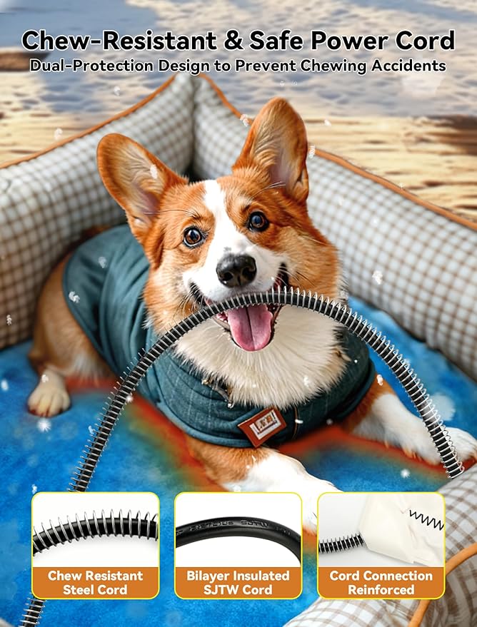 Outdoor Pet Heating Pad for Dog & Cat, Multi-Size Waterproof Heated Cat Dog Bed for Outside, Pet Heater Warmer Mat Blanket with Chew Resistant Cord for Senior Dog Cat House Whelping Box,Blue,24" x 36"