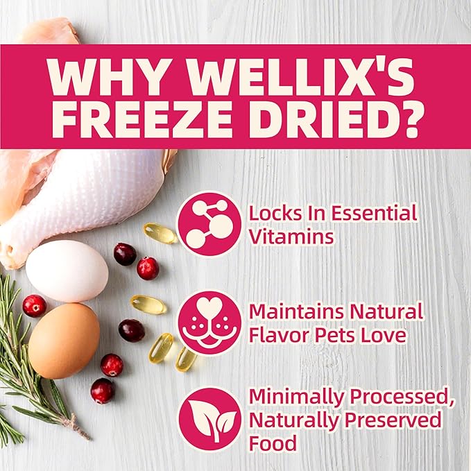 Wellix Rabbit & Cranberry Freeze Dried Raw Topper for Dogs & Cats - Freeze Dried Dog & Cat Treats for Indoor Cats - Hypoallergenic Protein, Cat UTI, Taurine for Dogs, Grain Free