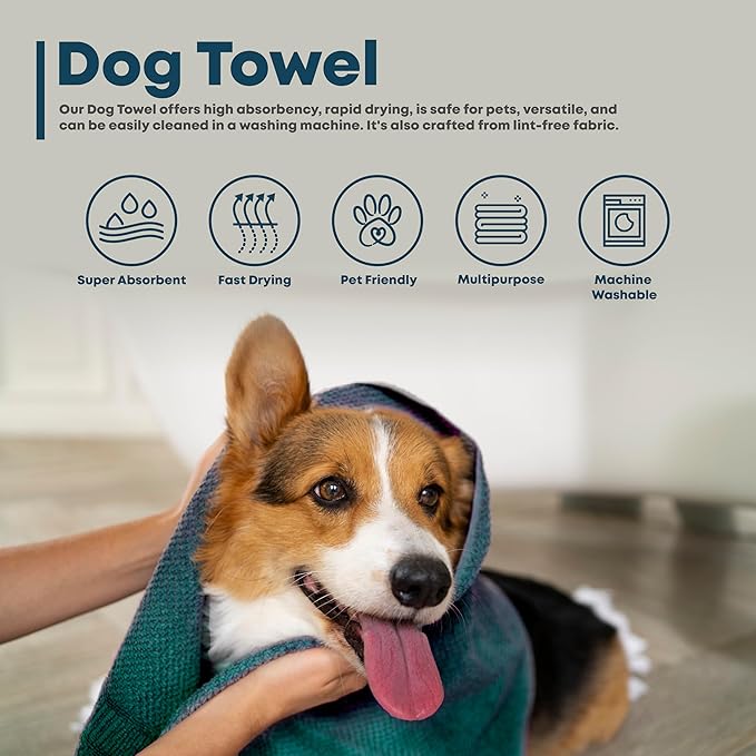Extra Large Dog Towel Soft Absorbent Bath Pet Towels for Drying Dogs, Elastic Terry Microfiber Soft Towel, Machine Washable, Quick Dry, Multipurpose (L, XL, 2XL) (Green, 2XL)