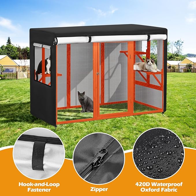Catio Cover,72.5" L x 33" W x 44.5" H Cover for Catio Outdoor Cat Enclosure Waterproof, 420D Cat Cage Covers for Nyeekoy Cats Catios, Outdoor Cats Enclosure Covers(Black)(Catios Not Included)