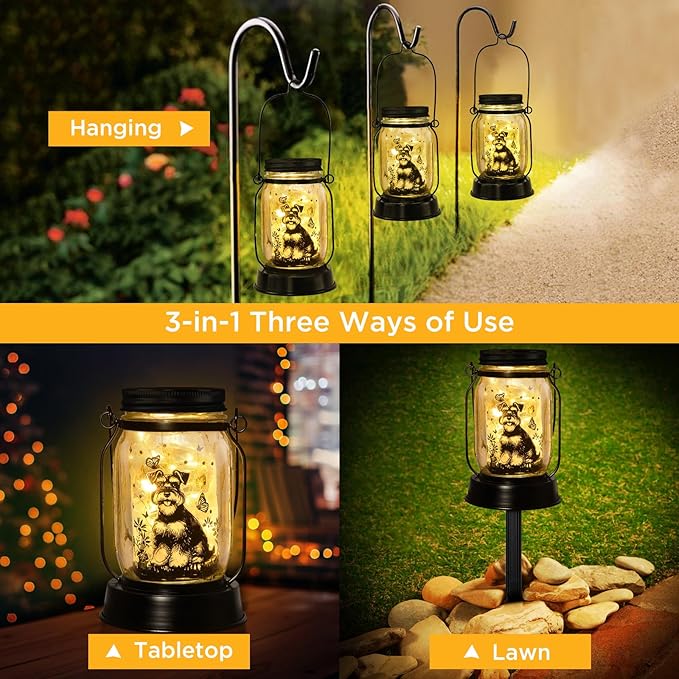 kyoryuger Schnauzer Gifts for Women/Men Schnauzer Solar Lanterns Dog Mom Birthday Dog Lovers Lantern Pet Loss Pet Memorial Lights Solar Garden Decoration for Yard, Patio,Backyard,Porch Torches