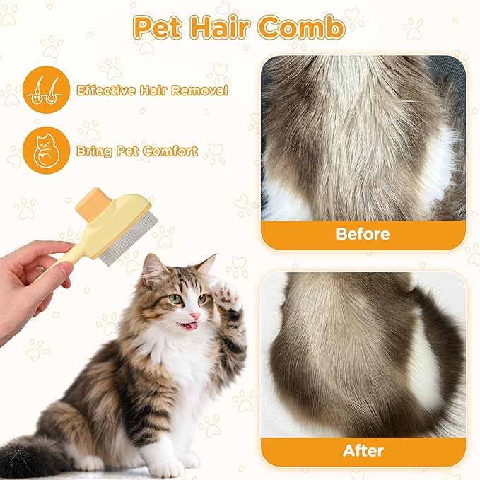 2pcs Cat Lice Comb Pet Hair Removal Tool Cat Brush For Indoor Cats, Self-Clean Pet Comb, Flea Comb Brush For Shedding
