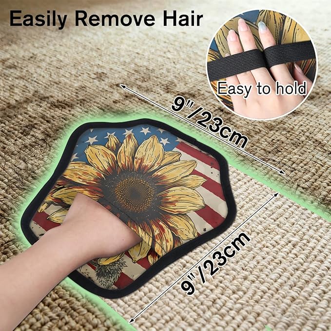 Stars Stripes Sunflower Electrostatic Pet Hair Removal Glove for Cats & Dogs - Reusable Grooming Mitt for Couch, Carpet, Car Seat & Laundry - Large 9x9 Inch