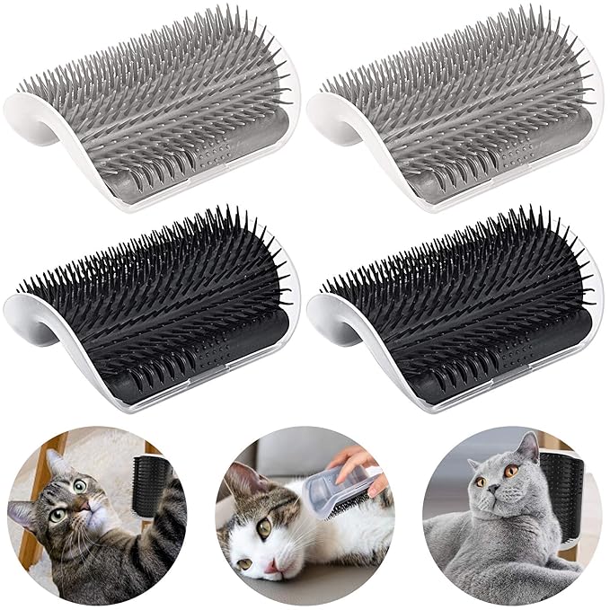 Cat Self Groomer Arch 4PCS Self Cleaning Slicker Brush Upgraded Cat Brushes Wall Corner for Shedding Grooming, Softer Massager Comb Interactive Toy for Short Long Haired Cats Fur Pets Dog Kitten Puppy