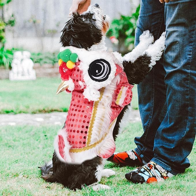 Lion Dance Dog Costume Pet Apparel Bright XL, Festive New Year Dog Outfit, Cute Pet Supply for Photography and Holiday Celebration