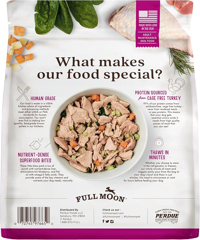 Full Moon NAE Freshly Crafted Homestead Turkey Recipe Frozen Fresh Dog Food 64 Oz (Pack of 3)